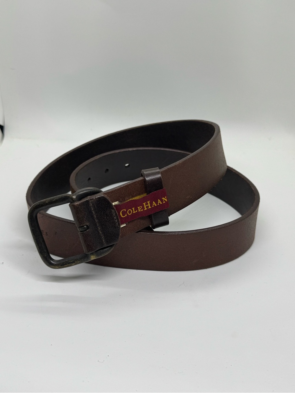 Cole Haan Brown Leather Belt Size 38 Made in Canada Brass Buckle